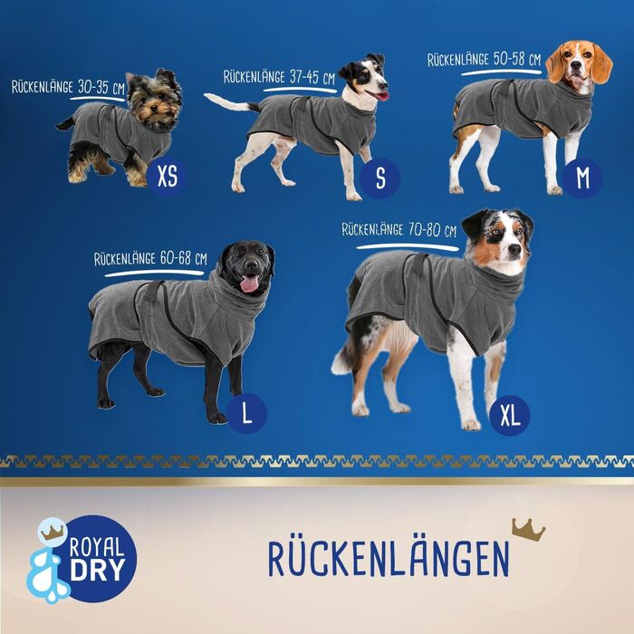 Рушник для собак Роя Dry Hundebademante – для собак середнього розміру, 60-68 см, мікрофібра, сірий (XS)