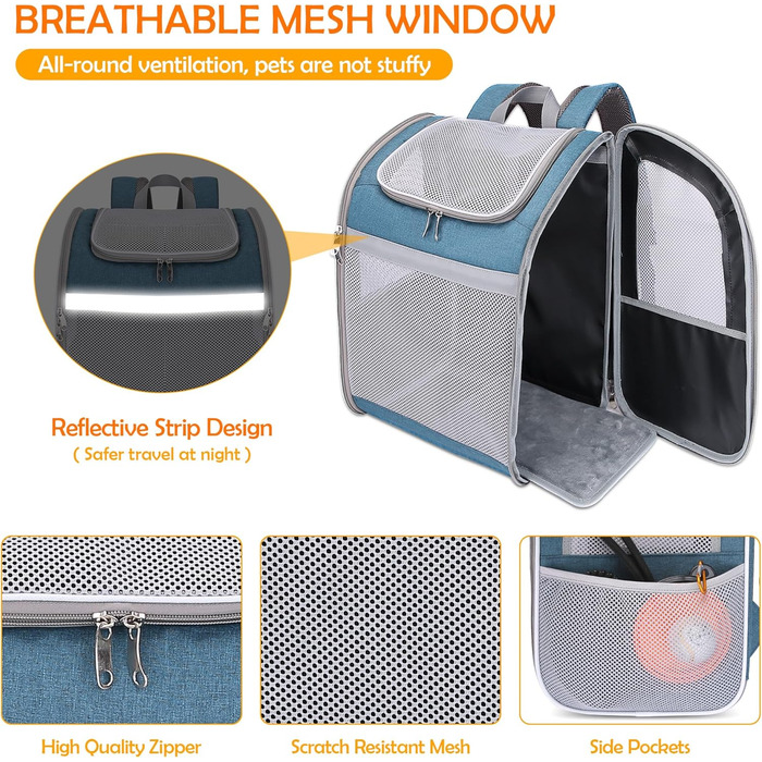 Рюкзак-переноска для собак та котів ALLSOPETS, зелений, з ременем безпеки та світловідбиваючими елементами