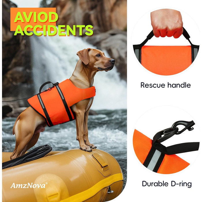 Світловідбиваюча рятувальна жилетка для собак AMZNOVA Rip Stop, XL, 79-97 см (обхват грудей)