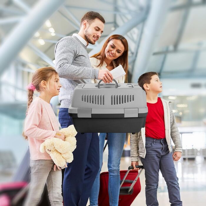 PETCUTE Транспортний бокс для собак та котів: міцний, дихаючий, з зручною ручкою, складний, до 6 кг, сірий+чорний