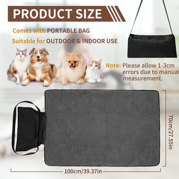 Зручна водонепроникна ковдра для тварин, 100 x 70 см, для кемпінгу, собак, котів, підстилка, зігріваюча ковдра для собак з сумкою, лежанка для собак, килимок для собак, ковдри для тварин для відпочинку на вулиці та в приміщенні, туристична ковдра для дома
