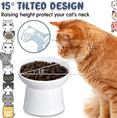 Керамічні годівниці для котів Tanlade з підняттям, нахилені, анти-рефлюкс, для дому, 4 шт. (білий та сірий)