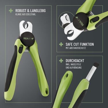 Ножиці ReaVET для обрізання кігтів собак та котів - з пилочкою та обмежувачем | Нержавіюча сталь | Інструмент для догляду за кігтями