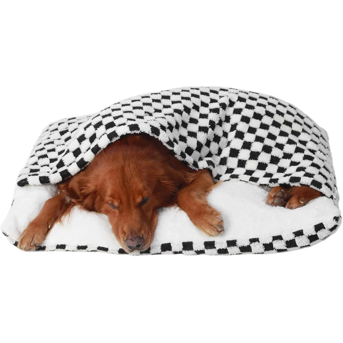 Спальник для собак з дахом, затишна лежанка-будиночок, теплий зимовий плюшевий спальник з капюшоном, ліжко для котів з знімним дахом, диванчик для собак маленьких та середніх порід (50x40x18см, квадратний орнамент)