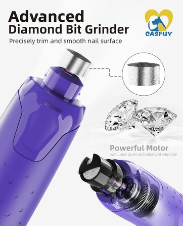 Електричний точилка для кігтів собак Casfuy - 6 режимів, 45 dB, з LED-підсвічуванням, для собак та котів великих, середніх та малих порід, фіолетовий