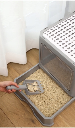 Закритий лоток-туалет для котів, сірий, з ручкою та висувною шухлядою, 50 x 40 x 38 см