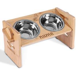 Підвищена годівниця для собак та котів OXYEFEI з іменем, бамбукова, ергономічна, з нержавіючої сталі, стильна