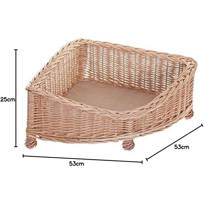 Лежанка для собак та котів з ротангу з м'яким матрацом, 53x53 см, H14/25
