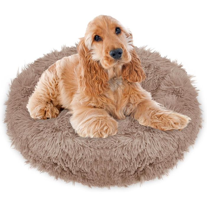 Кругле ліжко для собак Springos з антиковзною основою, 80 см, світло-коричневе