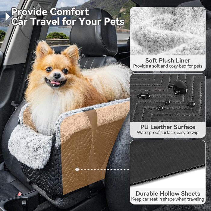 Автокрісло для собак PETSFIT на середню консоль, переносне, чорне, з безпечними гачками та покращеними ременями безпеки для малих собак до 5 кг, люкс