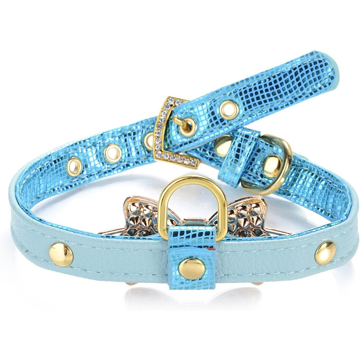 Шкіряне нашийник LOVPE з кільцем для маленьких собак/котів, регульований, розмір XS, рожевий (S, блакитний)