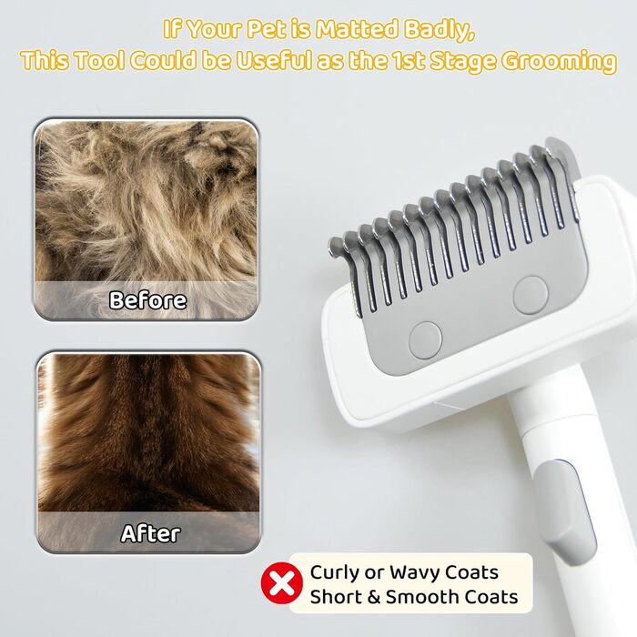 Гребінець для котів з довгим хутром, для розплутування та видалення шерсті, зручна система видалення шерсті одним кліком, ніжний гребінець для догляду за шерстю, ідеальний для сильно сплутаної шерсті