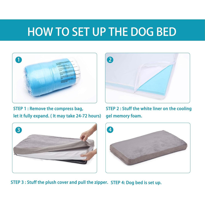 Ортопедичне ліжко для собак з Memory Foam, охолоджуюче ліжко для великих собак, водонепроникне ліжко для клітки з знімним, пральним чохлом, розмір XXL (119,4 см, 50 кг)