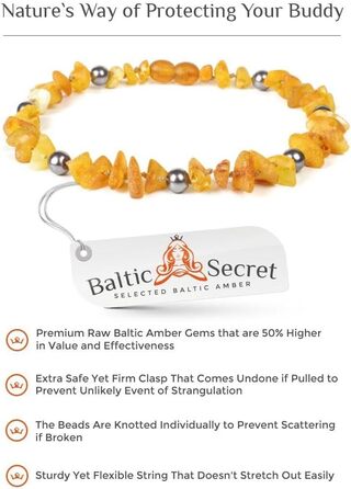 Бурштиновий нашийник для собак і котів Baltic Secret, 38 см, проти кліщів і бліх, балтійський бурштин