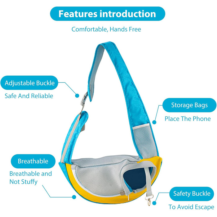 PETCUTE Сумка-переноска для собак, блакитна. Зручна переноска для цуценят та малих собак, з регульованою ручкою та безпечною шлейкою. Має дихаючу сітку та передню кишеню. Ідеально для прогулянок на свіжому повітрі.