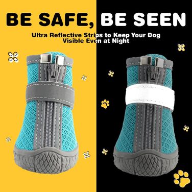 Чоботи для собак Hcpet: дихаючі, з світловідбиваючими ремінцями, антиковзні, для маленьких собак, 4 шт., оливковий (розмір 1, блакитне озеро)