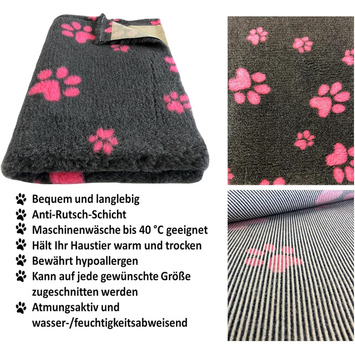 Килимок для собак Elropet Vetbed з матеріалу Vetbed, преміум-якість, 22 мм, для малих та великих собак, лежанка для собак S/M/L (M 100x80 см, темно-сірий + рожева лапка)