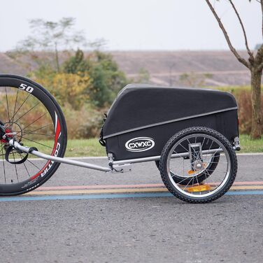 Велосипедний причіп CXWXC зі стоп-каміном - великий вантажний простір до 120 л, вантажопідйомність 40 кг, складаний вантажний причіп з тентом та прапорцем безпеки - ідеальний для щоденного транспортування (чорний)