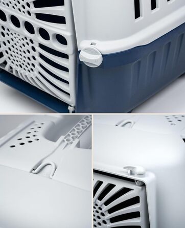 Транспортна переноска для собак Lionto з міцного переробленого пластику, 55x36x36 см, з надійним замком та ручкою для перенесення, підходить для котів та дрібних тварин, для тварин до 15 кг, сірий колір (Темно-синій, Д 48 x Ш 32 x В 33 см)