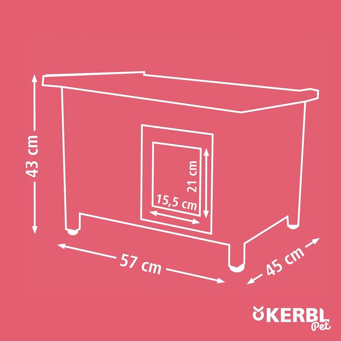 Дерев'яний будиночок для котів Kerbl Rustica з маятниковими дверцятами, ламелями, вікном з плексигласу, регульованими пластиковими ніжками, сірий/білий, 57x45x43 см