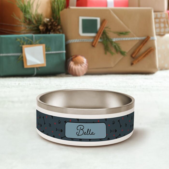 PICANOVA Набір мисок та контейнерів для корму для собак з іменем - Персоналізований набір у різдвяному дизайні - Керамічний набір мисок та контейнерів для собак як подарунковий набір для власників домашніх тварин - Дизайн Candy Bones (Набір Рибка та Кістк