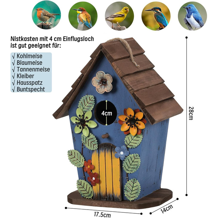 Дерев'яний будиночок для птахів JAZUIHA - годівниця для диких птахів, садовий декор, 40 мм отвір