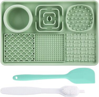 Килимок для собак та котів з силікону Slow Feeder з присосками, для зняття тривоги, для наповнення йогуртом/арахісовою пастою, легко миється, зелений, 30x20 см