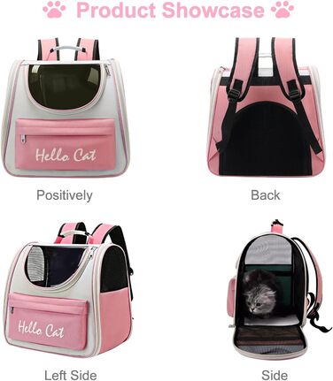 Рюкзак для тварин Surmounty з сітчастим вікном, складний рюкзак для кота/собаки з мискою для їжі та води, водонепроникний оксфорд, об'єм до 15 кг, рожевий
