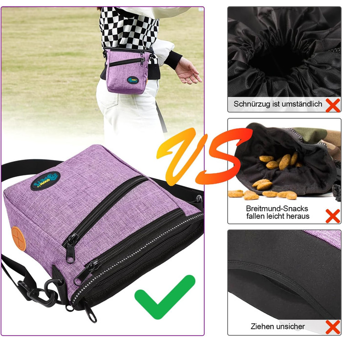 Сумка для ласощів Ownpets для собак, навчальна сумка, сумка для печива, мішок для відходів, складаний миска, регульований ремінь, поясний ремінь та кліп, (фіолетовий)