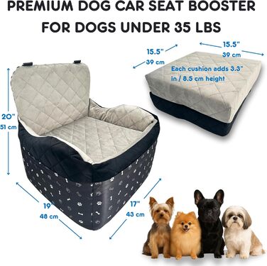 Автокрісло для собак, Memory Foam, з товстим подушками, для собак середніх розмірів до 15,9 кг, 3 кишені на блискавці, 2 ремені безпеки, шлейка в комплекті, чорний колір, розмір S