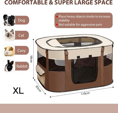 Складана огорожа для собак, вольєр для цуценят, переносний вольєр для тварин, вольєр для цуценят для дому, складаний вольєр для кошенят, собак, кроликів, L (Сірий) (Коричневий, 110 * 85 * 58 см)
