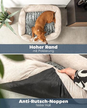 Кругле ліжко для собак та котів Lionto з м'яким зміненим подушечкою, 80x60 см, бежеве, м'яке, глибокий вхід