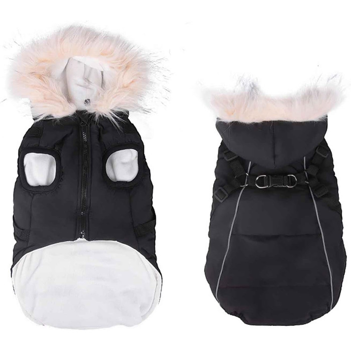 Зимовий жилет для собак, пухова куртка з повідком, водонепроникний дощовик з світловідбиваючими смугами, для маленьких собак, чорний, розмір M
