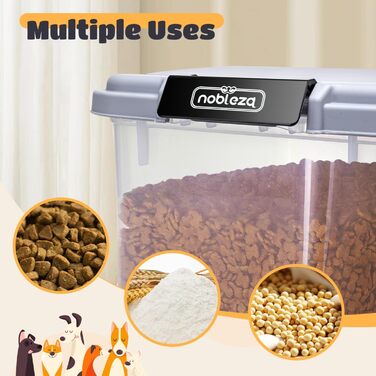 Контейнер для корму для тварин Nobleza 30 л, з колесами, кришкою, для собак та котів, сірий
