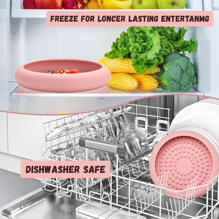 Нічна миска для собак Bestalk: зменшення тривоги, повільне годування, силікон, BPA-free, для ігор, рожева