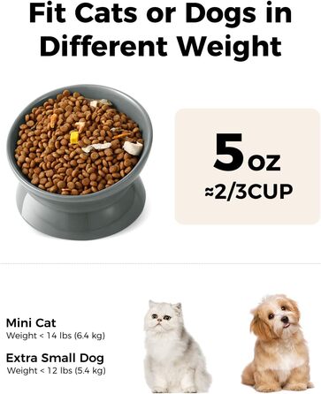 Підвищений годівниця для котів LoeJan, 142 мл, кераміка, анти-блювотна, для захисту хребта, підходить для котів, маленьких собак та кошенят, сірий колір, 1 шт.