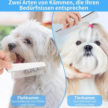 Набір для догляду за шерстю собак та котів (9 шт.) - щітка для самостійного очищення, гребінець для видалення ковтунів, триммер для кігтів з напилком, гребінець від бліх, рукавичка для миття - професійний набір для короткої та довгої шерсті (сірий)