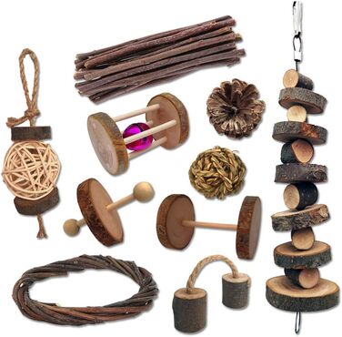 Іграшки для гризунів Goter: набір з 10 шт. з яблуневої деревини. Іграшки для хом'яків, щурів, шиншил. Натуральні ласощі та аксесуари для тварин.