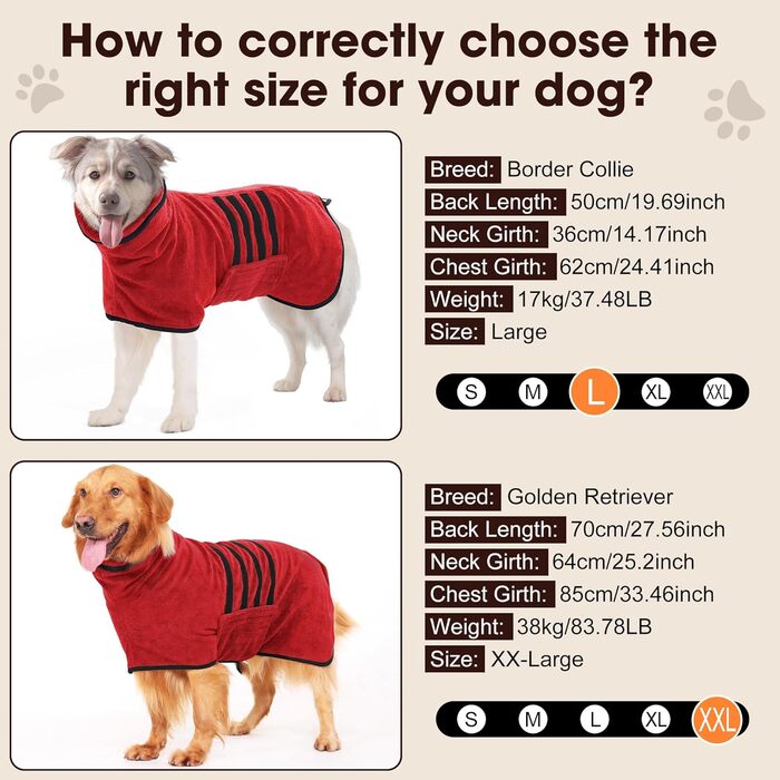 Рушник для собак з мікрофібри, рушник для собак середніх та великих порід, швидковисихаючий, рушник для собак з клямками (Dunkel XXL) (2XL, Червоний)