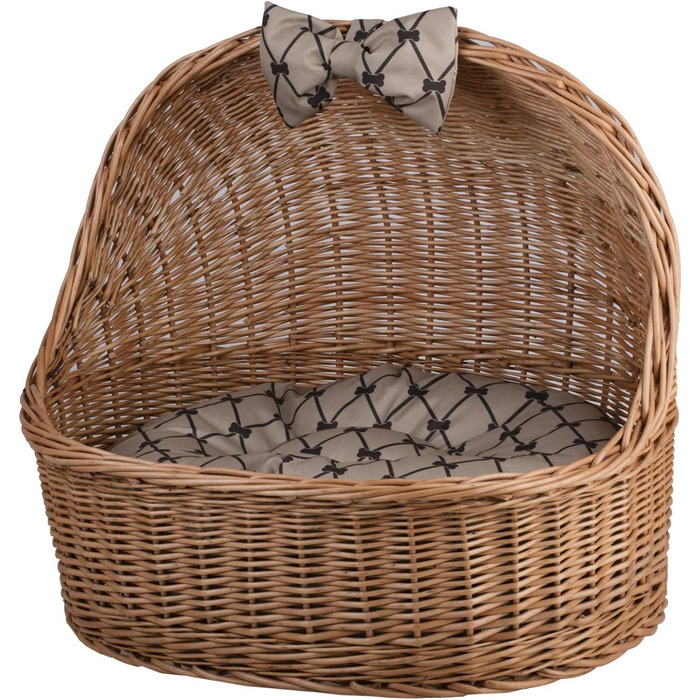 Кремова плетена хата для тварин e-wicker24 з лози з подушкою, кошик для котів і собак