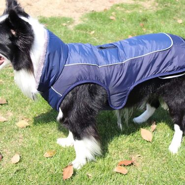 Водонепроникний теплий дощовик для собак з коміром з флісу, з отвором для шлейки, для маленьких, середніх та великих собак, колір: морський, розмір 2XL (Об'єм грудей 75-85 см)