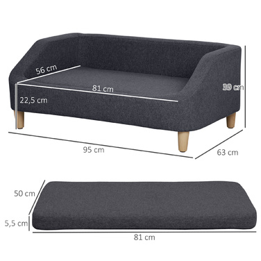 PawHut Dog Sofa Pet Диван для великих собак Піднесений дизайн з дерев'яними ніжками, темно-сірий, зручний і стильний