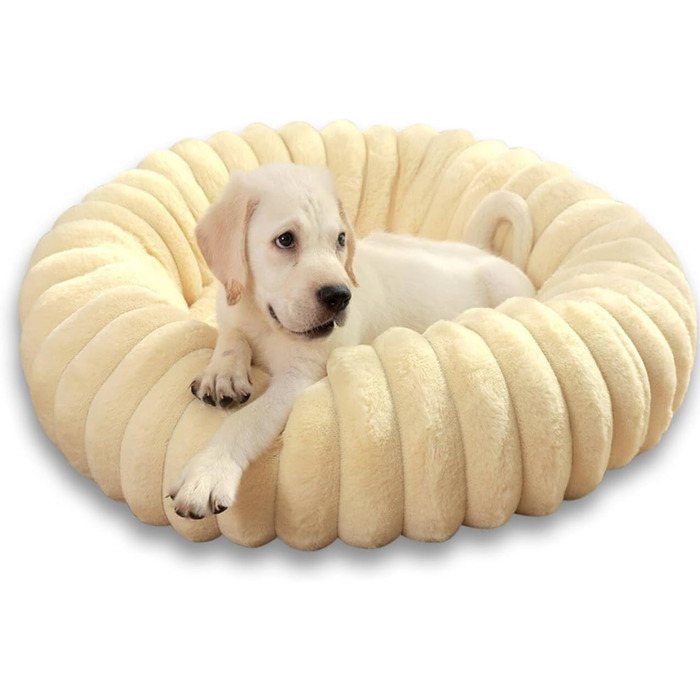 Кругла лежанка для собак YAGE, 60 см, плюш, антистрес, ортопедична, бежева. Також підходить для котів.