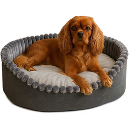 Лежанка для собак та котів, овал 60x50 см, сірий леопардовий принт, Velours, легко миється