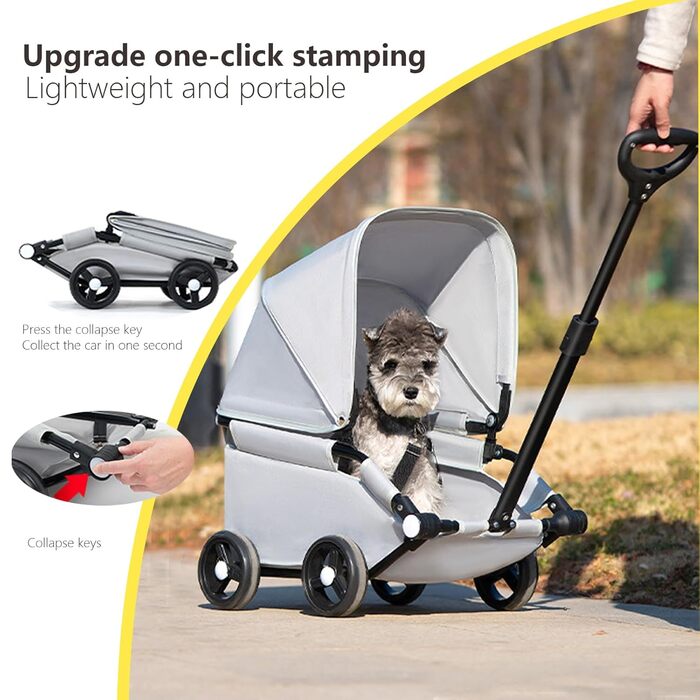 Візок для собак Loyimioo Mini - легкий, складаний, з UV-захистом та поворотним ручками. Підходить для маленьких та середніх собак. Колір: сірий.