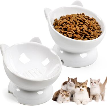 Набір мисок для котів, 2 шт. Керамічні миски для котів з піднятим краєм, набір з двох мисок