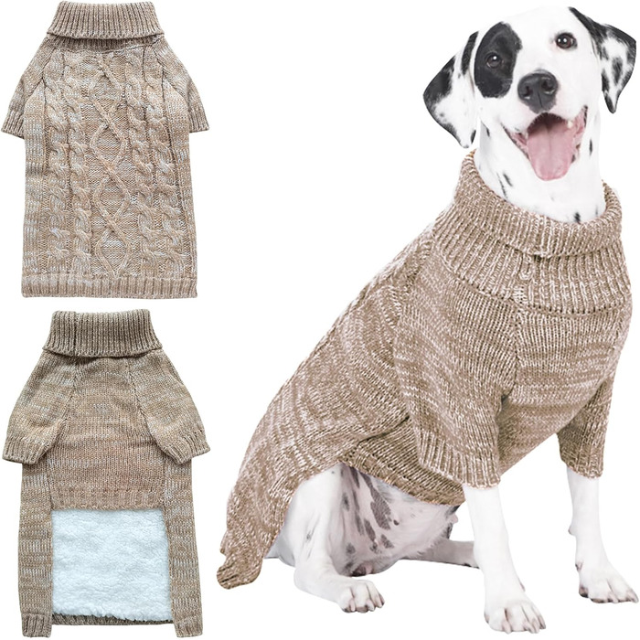 В'язаний пуловер для собак, теплий та м'який, для зими, для цуценят, підходить для собак та котів (S, Хакі)