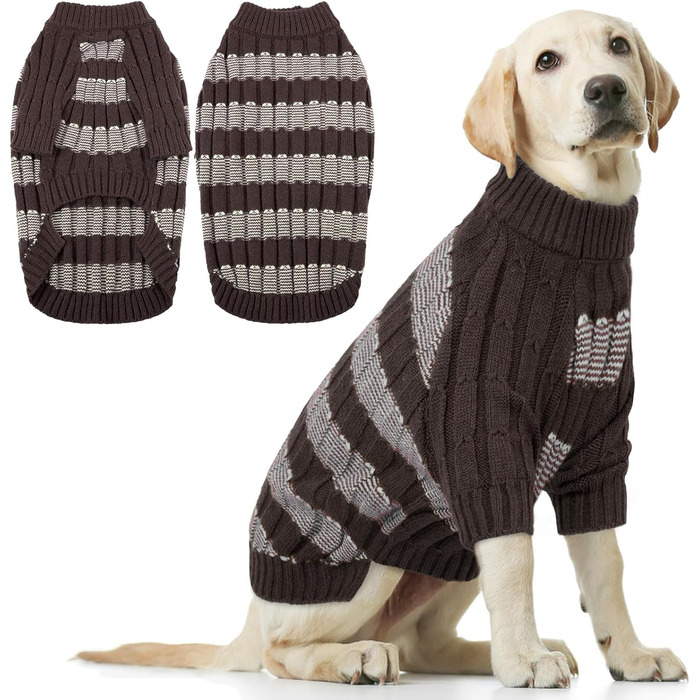 Теплий зимовий пуловер для собак маленьких порід з отвором для коміра, коричневий (XXL)