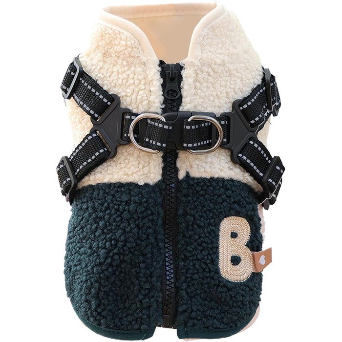 Зимовий теплий куртка для собак | Флісова підкладка, отвір для шлейки | Тепла куртка для собак на холодну погоду | Для маленьких та середніх собак, підходить для активного відпочинку, зелено-білий