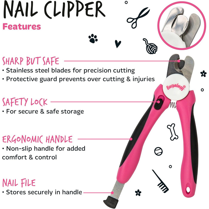 Триммер для собак та котів Bugalugs з захистом та пилочкою. Підходить для собак, котів, цуценят та кошенят. Розмір M-L